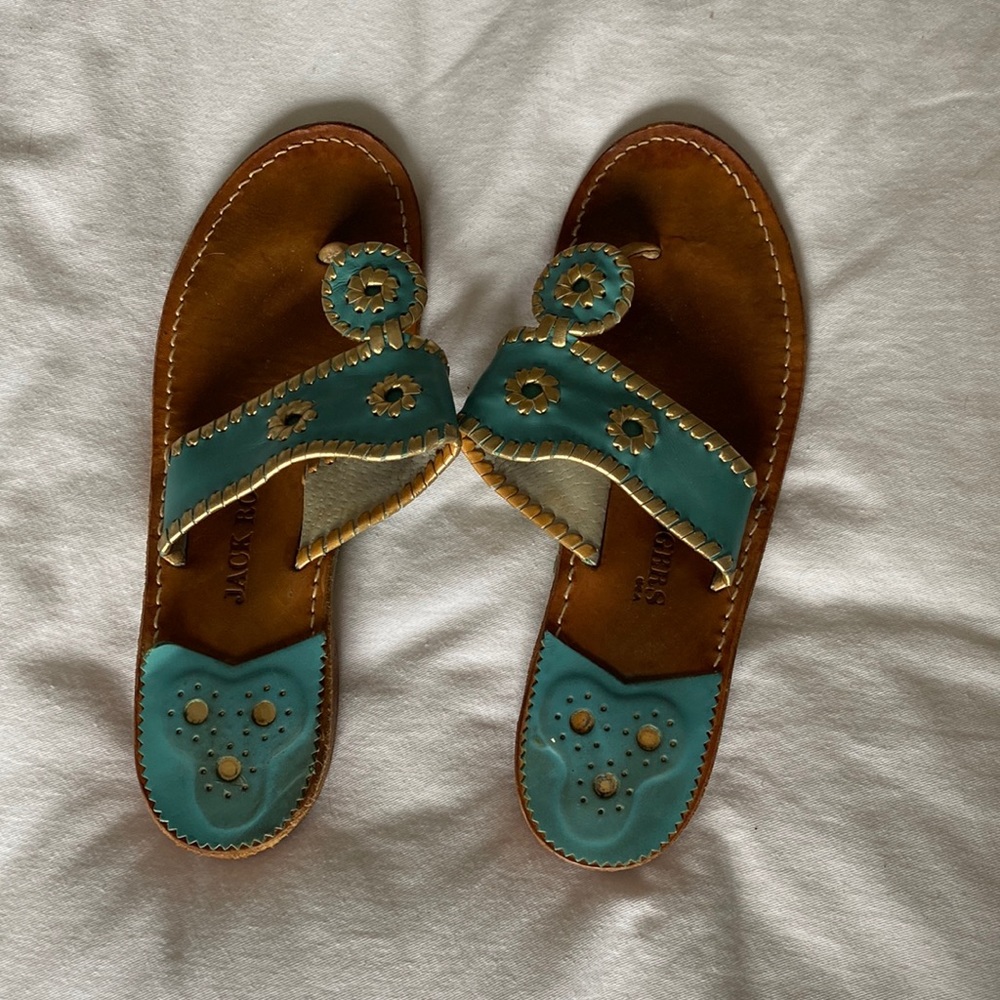 JACK ROGERS turquoise and gold. Size 9.5.